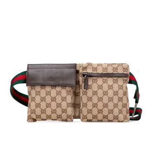 Vintage Gucci GG Canvas Web Belt Bag Double Pocket Waist Bum Bag Leather y2k NEW